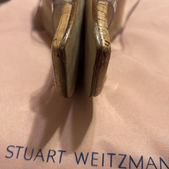 STUART WEITZMAN Aleena 50 Patent-leather Wedge Sandals In Neutral NWT 5B - Picture 6 of 6
